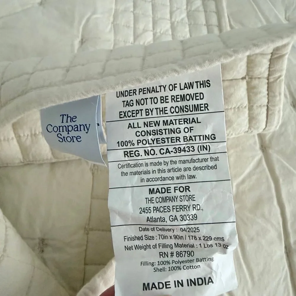 The Company Store Pintuck Oatmeal Twin Cotton Quilt New